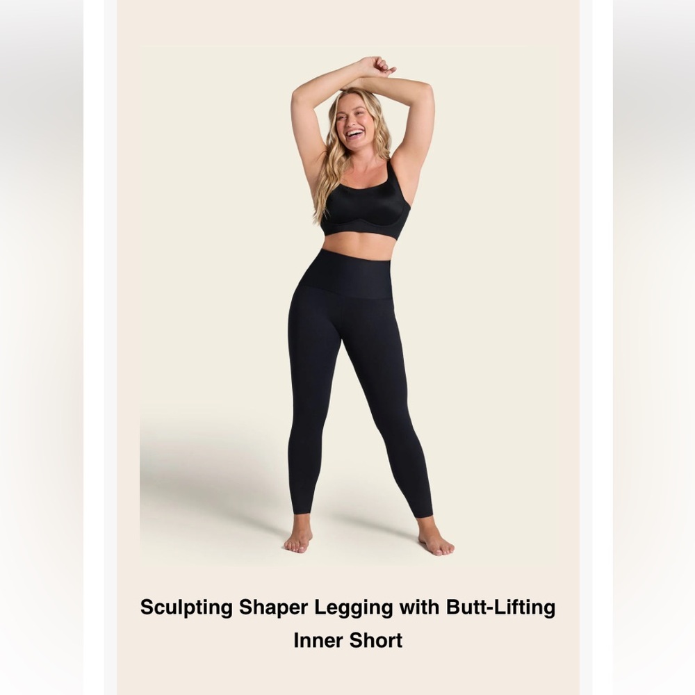 Leonisa black leggings with built in butt lifting shorts SZ SMALL